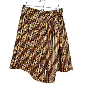 Classic Investment Clothing Silk Wrap Skirt Size M Brown Black‎ Geometric Print